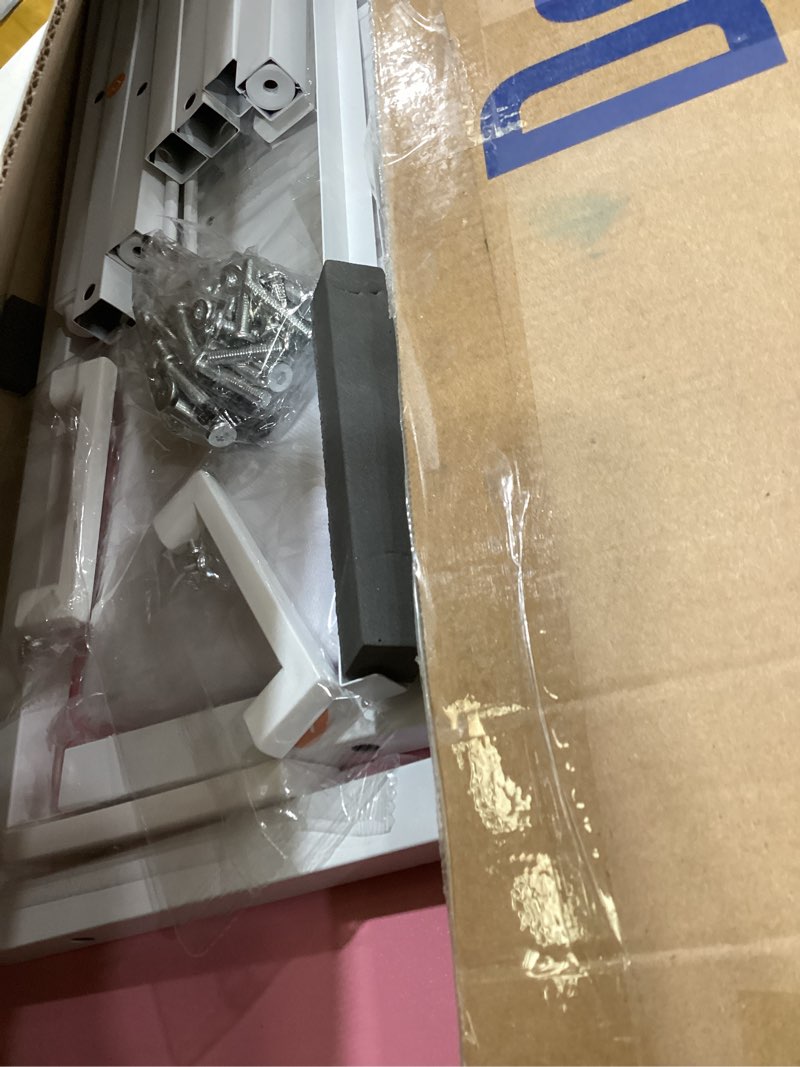 Condition photo showing As Is for pamray 47 inch computer desk with 8 fabric drawers pc gaming desk home office study work writing table for bedroom pink pink 47 inch