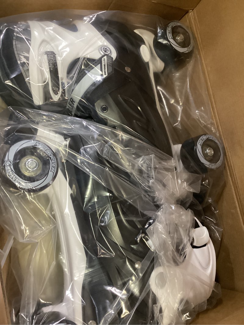 Condition photo showing New/Like New for metroller roller skates for girls ages 5-8 8-12 and boys teens, adjustable 4 sizes for kids toddler rollerskates with light up wheels, for women black large-youth & adult (4-7 men/5-8 women)