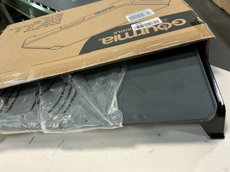 Condition photo showing As Is for Gourmia 22 Inch XL Electric Griddle Pan - Nonstick Extra Large Flat Top Ceramic Surface, Countertop Cooker, Adjustable 200°F–400°F, Pull-Out Drip Tray, Compact Handle-Free Design