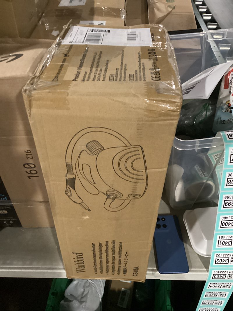 Condition photo showing New/Like New for steam cleaner, steam cleaner for home, handheld steamer for cleaning with 21 accessories, 248 °f high temperature, suitable for grout, floor. sofas, upholstery, yellow