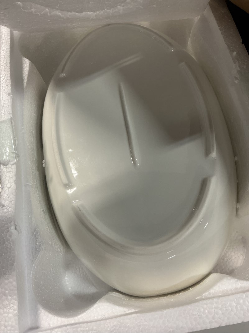 Condition photo showing Good Condition for large size 3 tier ceramic fruit bowl,?13.4, 11 and 9.1 inch plate?more storage space, golden metal stand for kitchen counter,porcelain fruit basket for countertop, snack, nuts, cake, dessert - white 3 tier large