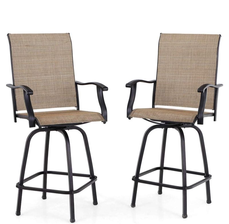  PHI VILLA Swivel Outdoor Bar Stools, Bar Height Patio Chairs, 30 Inch Barstools Set of 2 with High Back and Armrest,Brown, All-Weather Patio Furniture for Deck Lawn Garden