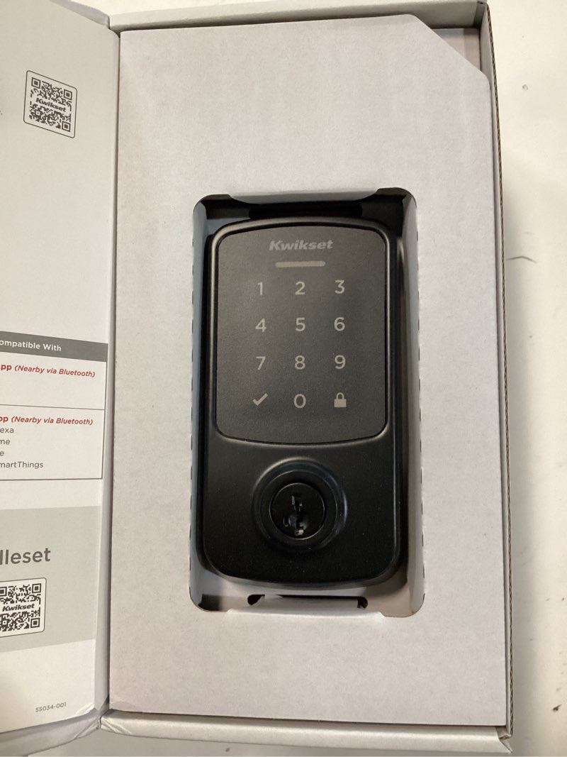 Condition photo showing Good Condition for kwikset aura reach matte black bluetooth + matter over thread enabled smart lock deadbolt with smart home integration