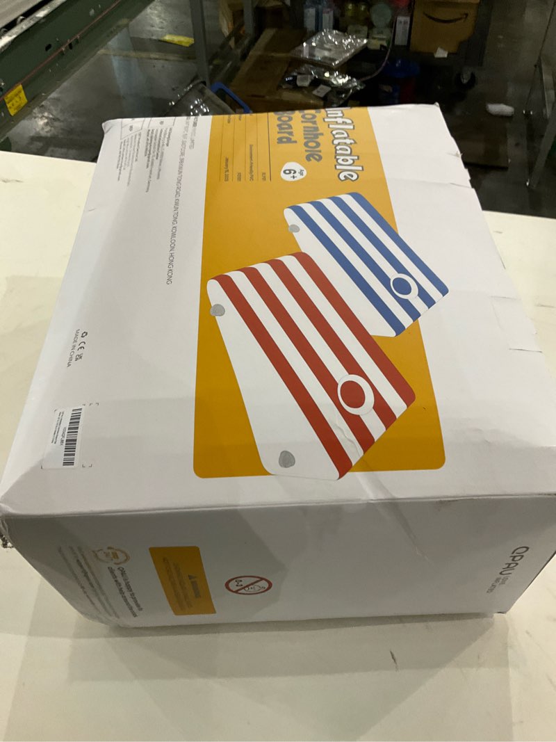 Condition photo showing As Is for QPAU Inflatable Cornhole Board Set, 3 x 2 ft Corn Hole Games for Adults with 8 Bean Bags & 8 Water Bags, Portable Cornhole Boards for Outdoor Sports Games, Beach and Tailgates