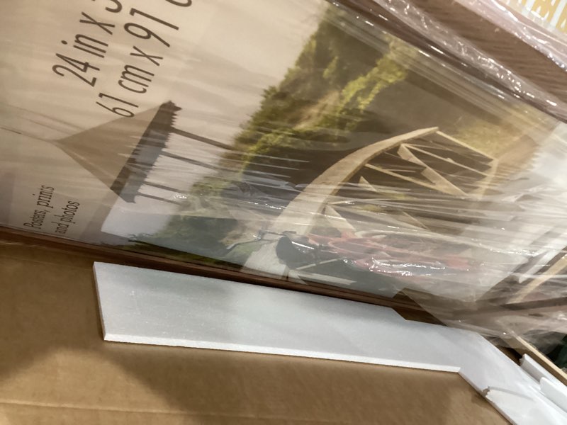 Condition photo showing As Is for MCS Museum Poster Frame 24x36 Medium Oak, Vertical & Horizontal Wall Hanging Large Picture Frame for Photos, Posters & Art Prints (1-Pack) 1-Pack Medium Oak Woodgrain 24x36