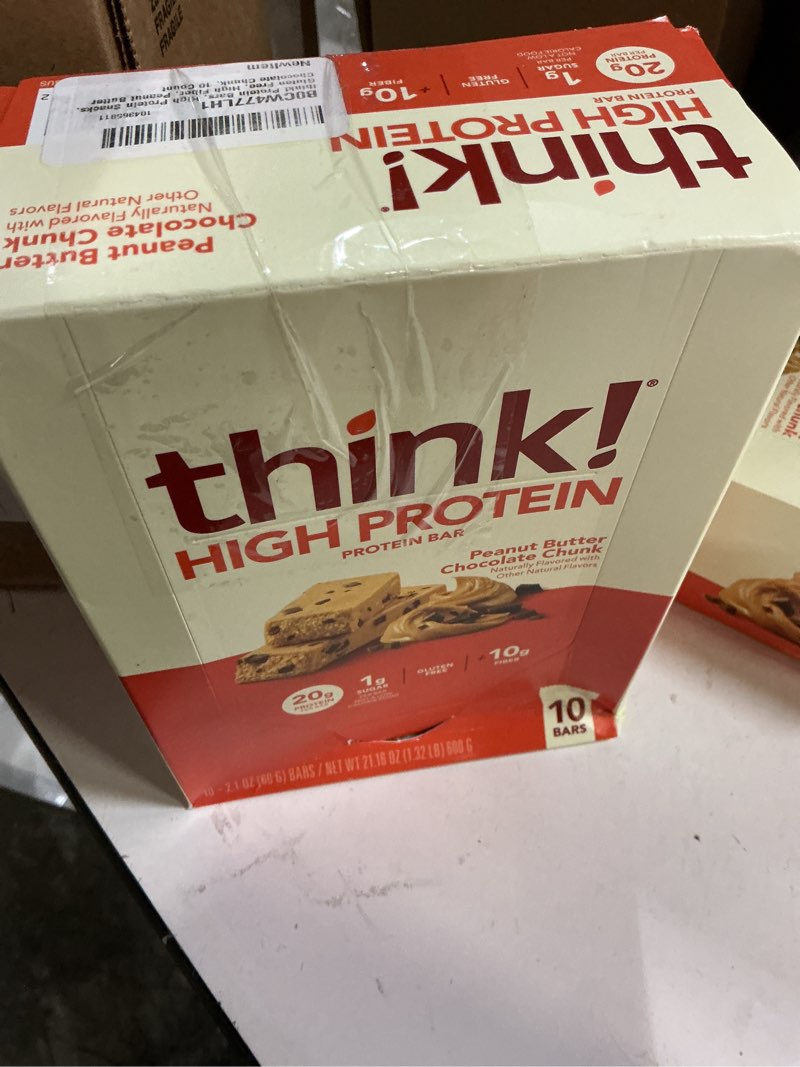 Condition photo showing New/Like New for ((B.B.Y 07/JAN/2026))think! Protein Bars, High Protein Snacks, Gluten Free, High Fiber, Peanut Butter Chocolate Chunk, 10 Count Peanut Butter Chocolate Chunk 10 Count (Pack of 1)