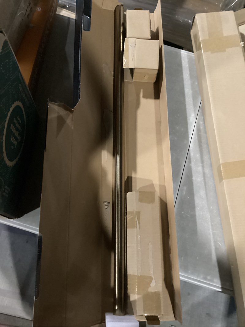 Condition photo showing New/Like New for 1-1/8 inch diameter antique gold curtain rods with knurl design finial, 36-72 inch telescoping single curtain rods for window width 24-68 inch, 1 pack gold 36-72''
