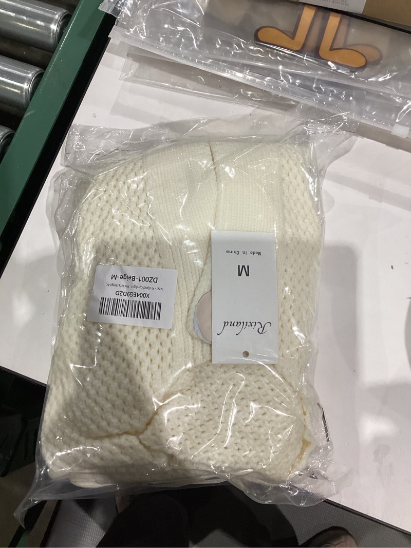 Condition photo showing New/Like New for Women's Cropped Cardigan Sweaters Chunky Knit Gold Button Down Long Sleeve Open Front Cardigan with Pockets Beige Small