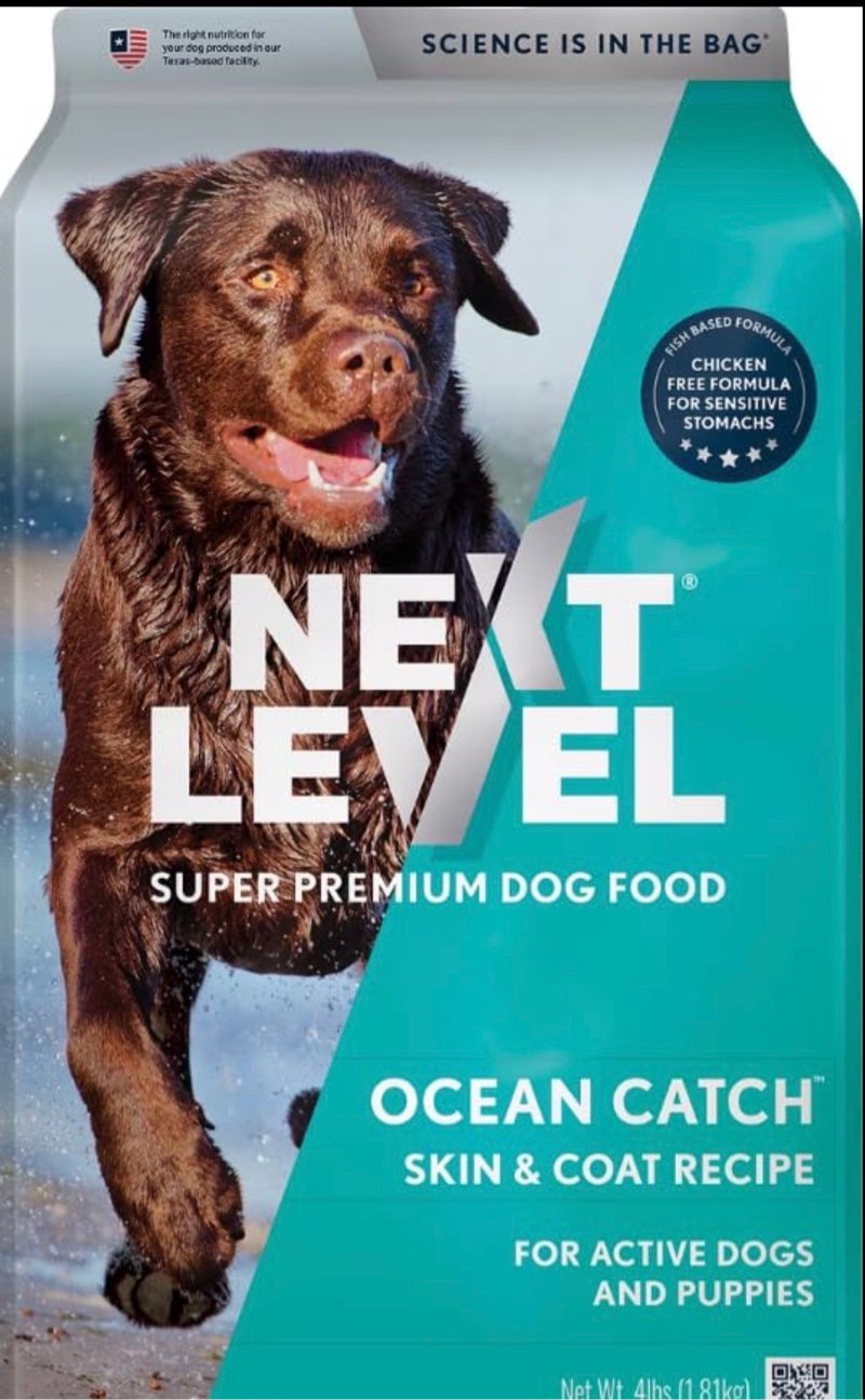 (BEST BY 03/04/2026) Next Level Super Premium Dog Food – Ocean Catch – Dry Kibble for Adult Dogs of All Breeds – 24% Protein, Fish with Gluten Free Grains (4 Pound)