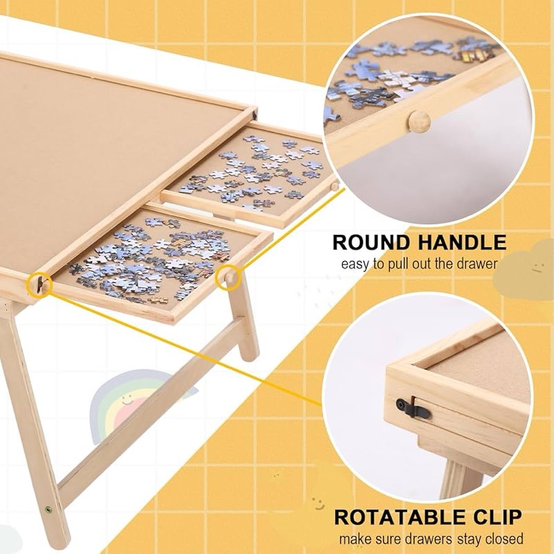 yacona puzzle board 1500 pieces,34.3”x 26” jigsaw puzzle table with folding legs,4 drawers and cover,portable board game table for adults and teens with no installation required