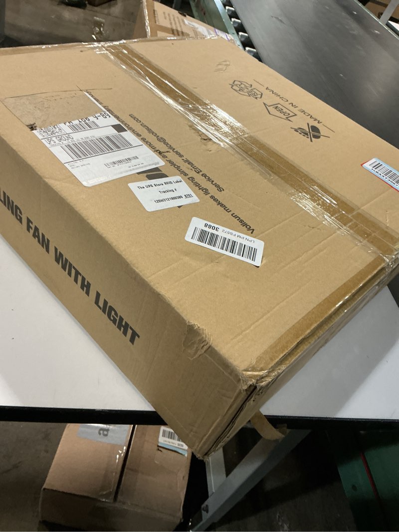 Condition photo showing New/Like New for VOLISUN Low Profile Ceiling Fan with Lights and Remote, 20in Modern Ceiling Fans Flush Mount, 3000K-6500K Dimmable Bladeless LED Fan Light, White Fandelier Ceiling Fans with Lights for Bedroom White 20 inch