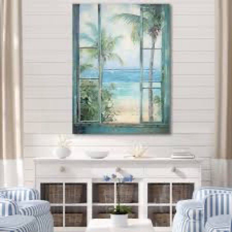 Tropical beach Windows horizon I - Coastal Windows Canvas Print60x30
