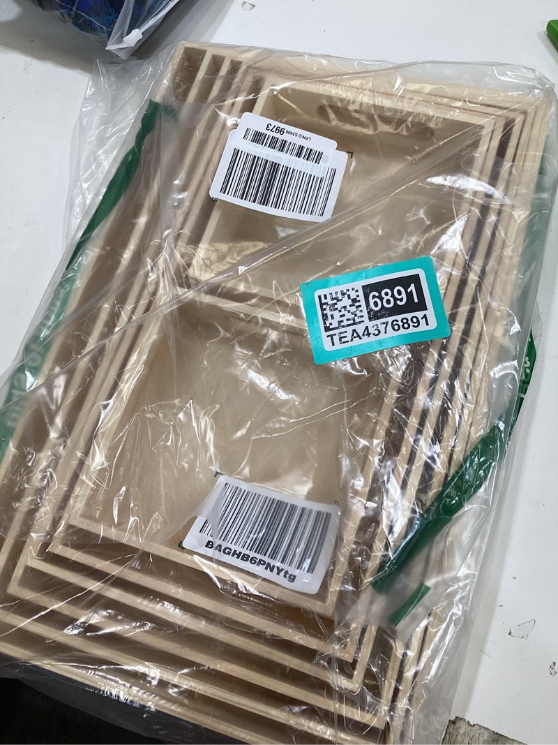 Condition photo showing New/Like New for pongja wooden serving trays with handle - 7 pieces unfinished wood nested breakfast food serving trays for craft kids montessori snacks home decor kitchen party dinner