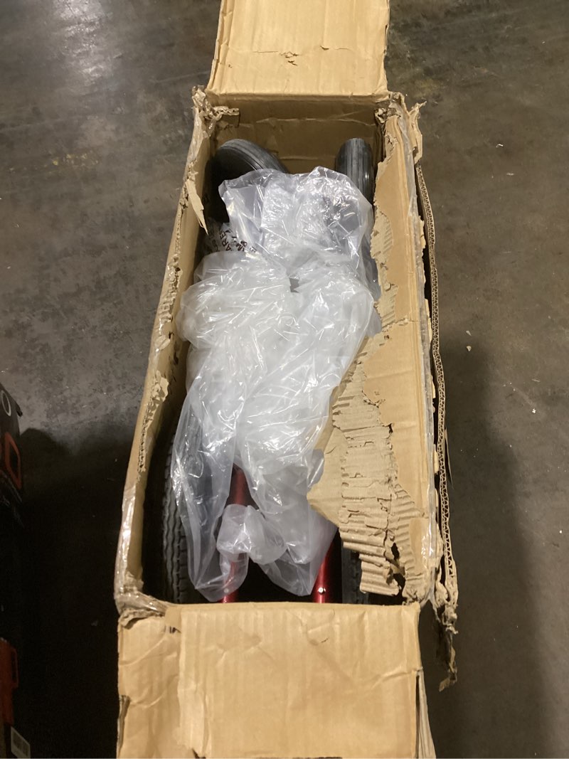 Condition photo showing New/Like New for drive medical bariatric transport chair foldingoutdoorfull length arms with 12 inches rear flat free wheels, red, 22 inches