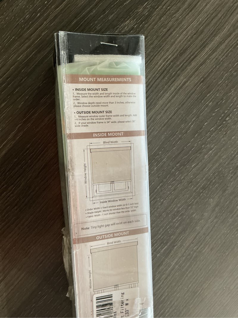 Condition photo showing As Is for aosky light filtering roller shades cordless blinds for windows, free-stop shades with valance, 99% blackout, thermal insulated fabric, uv protection, natural woven blinds?33" w x 72" h, grey? grey 33"w x 72"h