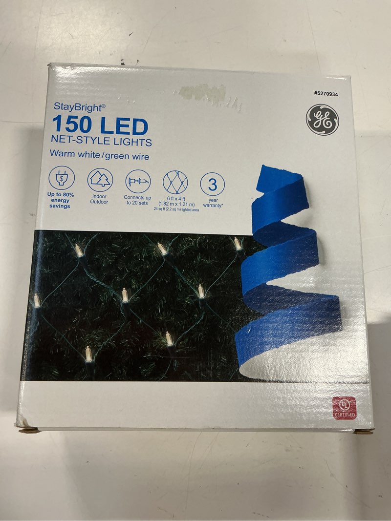 Condition photo showing New/Like New for 5 ft x 4 ft. GE Christmas StayBright LED 100 lt. 5.5mm Net Light