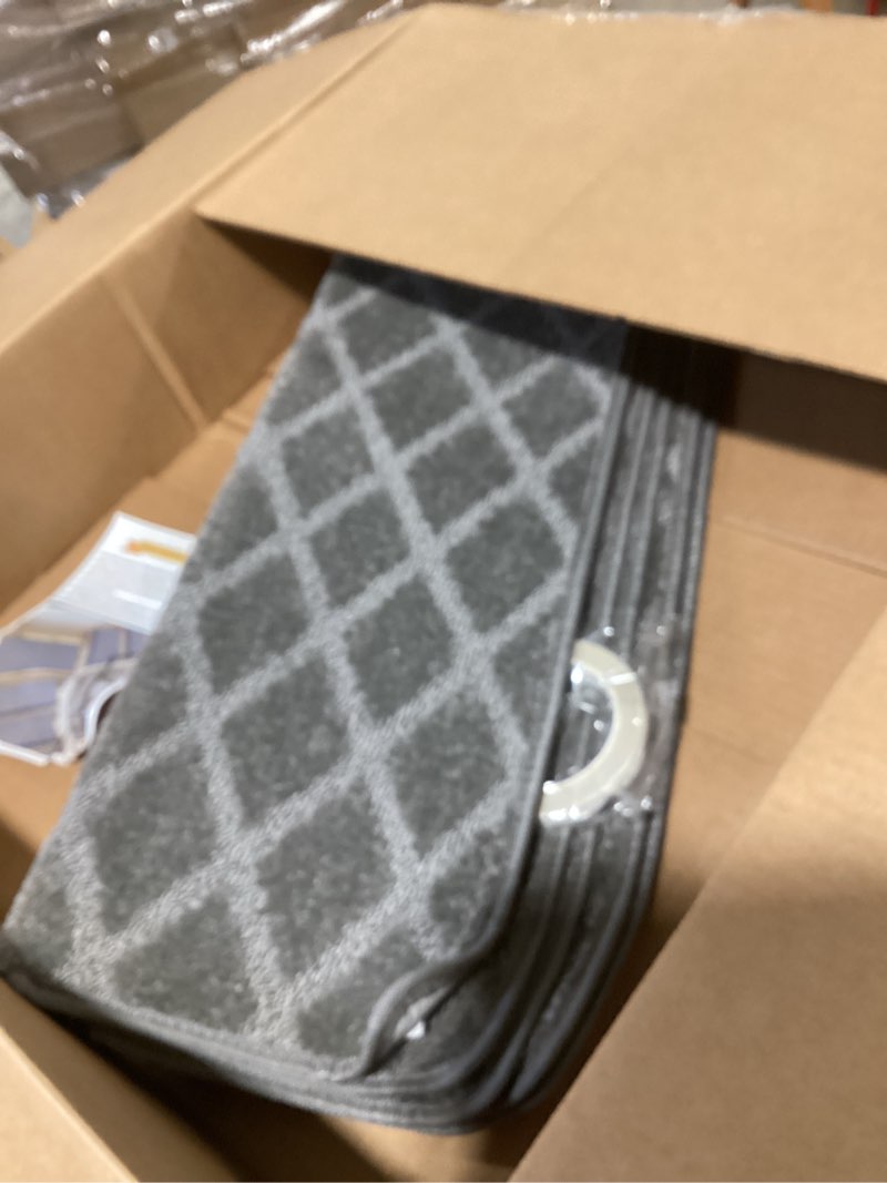 Condition photo showing Good Condition for stair treads for wooden steps indoor, 15 pack 8" x 30" non slip carpet stair treads with reusable adhesive for kids elders and dogs, surface polyester tpr backing stair runner rugs, dark grey 8" x 30" dark grey 15