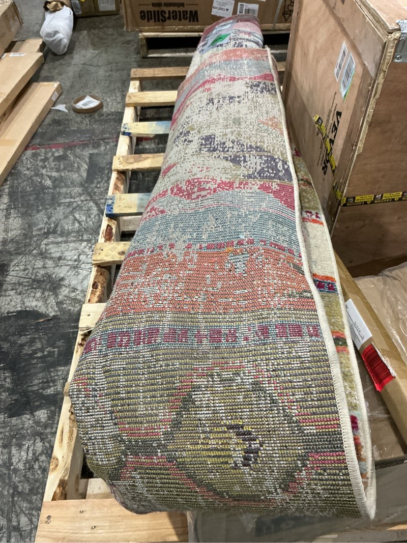 Condition photo showing As Is for safavieh monaco collection area rug - 9' x 12', multi, boho chic tribal distressed design, non-shedding & easy care, ideal for high traffic areas in living room, bedroom (mnc222f)