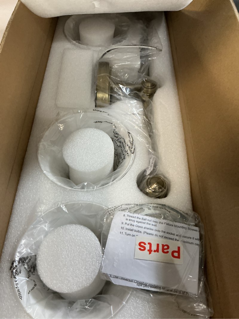Condition photo showing Good Condition for champagne bronze bathroom vanity light fixtures, traditional gold 3 lights wall sconce lighting with large opal glass shade, porch wall mount light fixture for bathroom, mirror cabinets hallway stairs