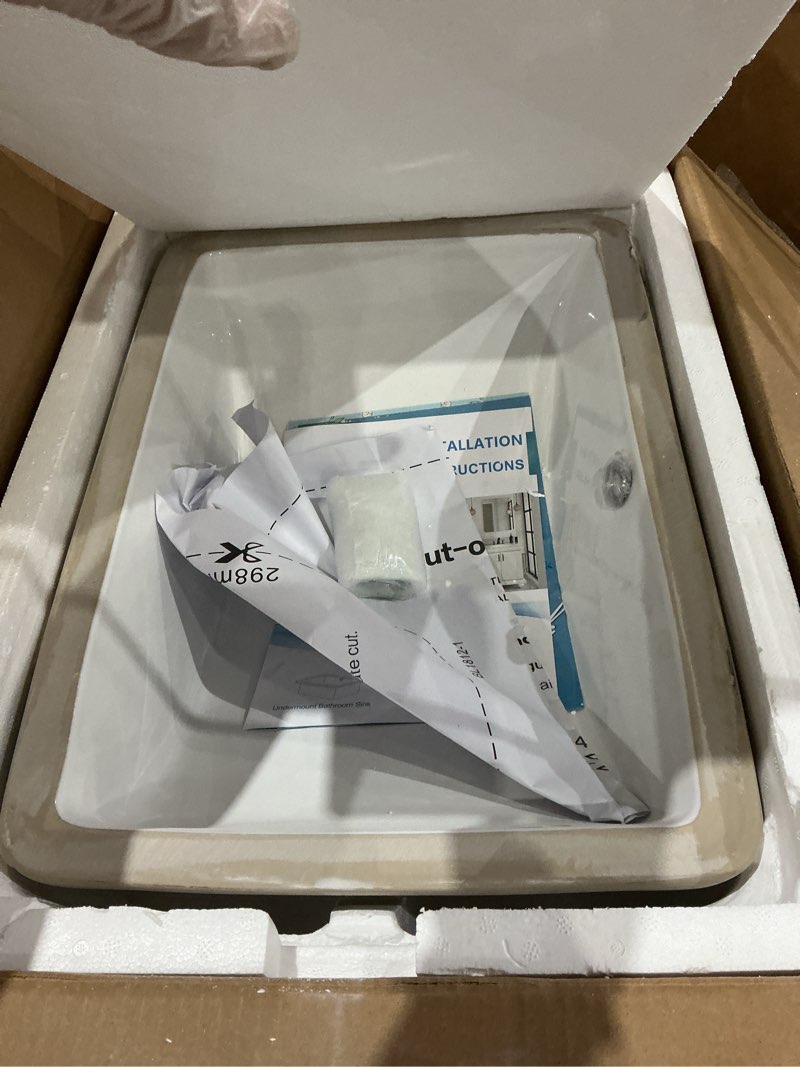 Condition photo showing Good Condition for undermount bathroom sink rectangle, hugsleek interior bowl size 18.3 x 12.3 inch white porcelain ceramic vessel sink under counter exterior size 20x14in rectangular bath sink basin lavatory fireclay