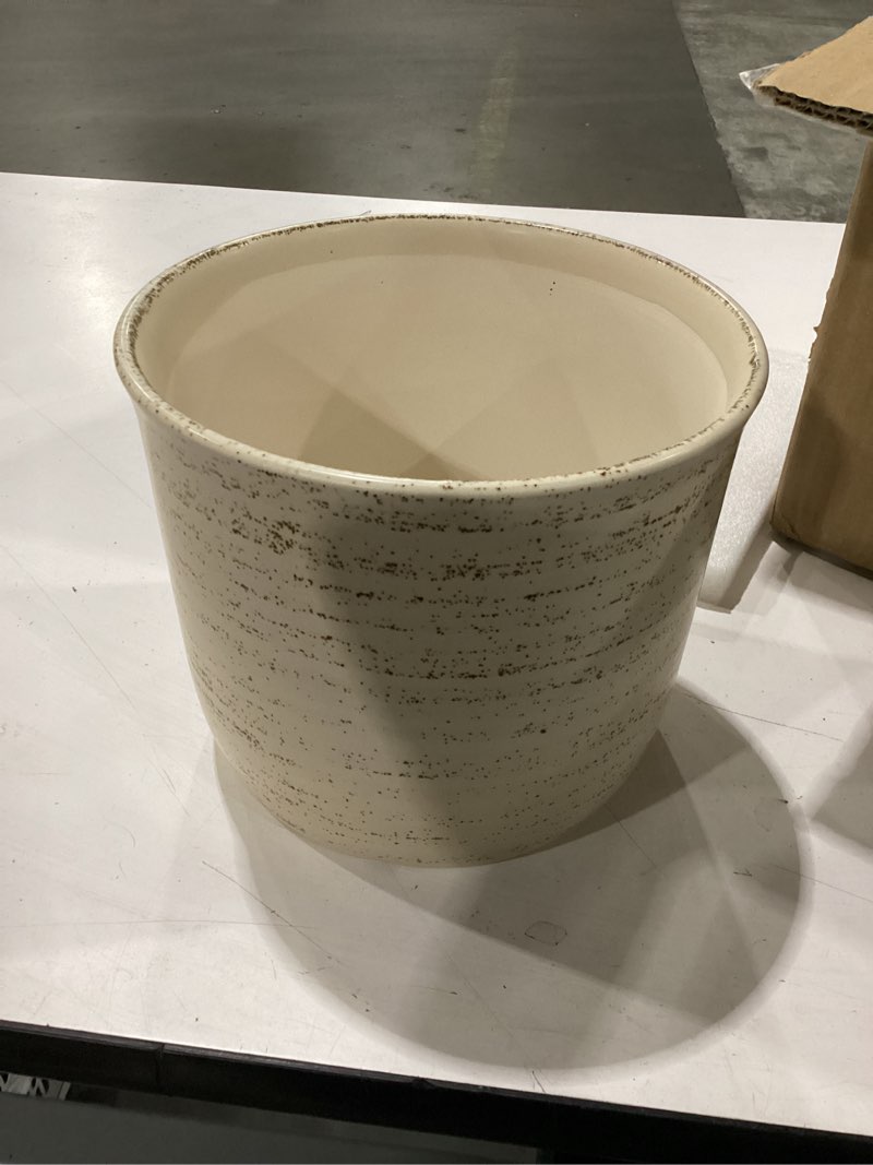 Condition photo showing item condition for 8 inch plant pot: ceramic planter with drainage hole & saucer - flowerpot for indoor & outdoor plants with separate tray for home & office - brush color brush color 8 inch