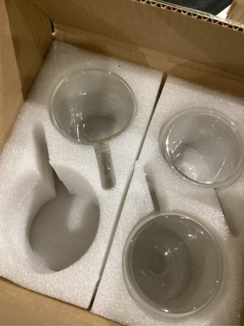 Condition photo showing As Is for 12 oz/350ml Double Walled Glass Coffee Mugs, Glass Coffee Cups Set of 4, Insulated Borosilicate Clear Glasses, Espresso Cappuccino Latte Tea Cups with Handle for Latte, Hot/Cold Drink