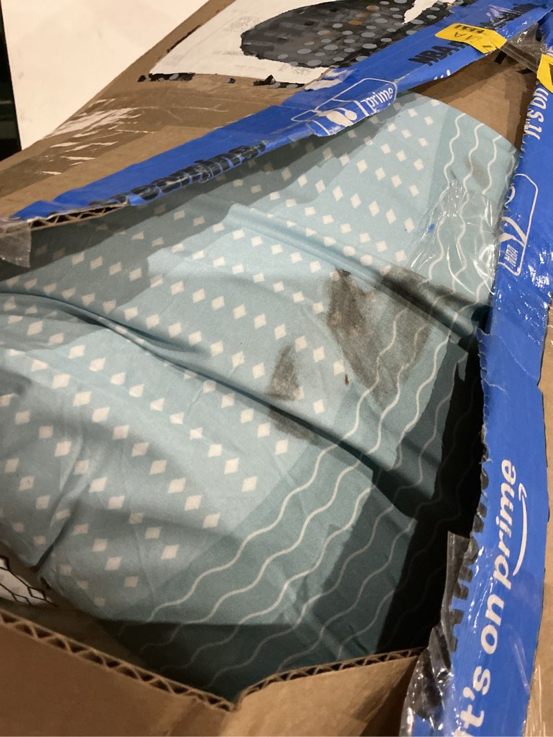 Condition photo showing As Is for litanika comforter set - lightweight quilt bedding comforter sets, colorblock stripe fluffy bed set, all season down alternative, king light blue light blue king