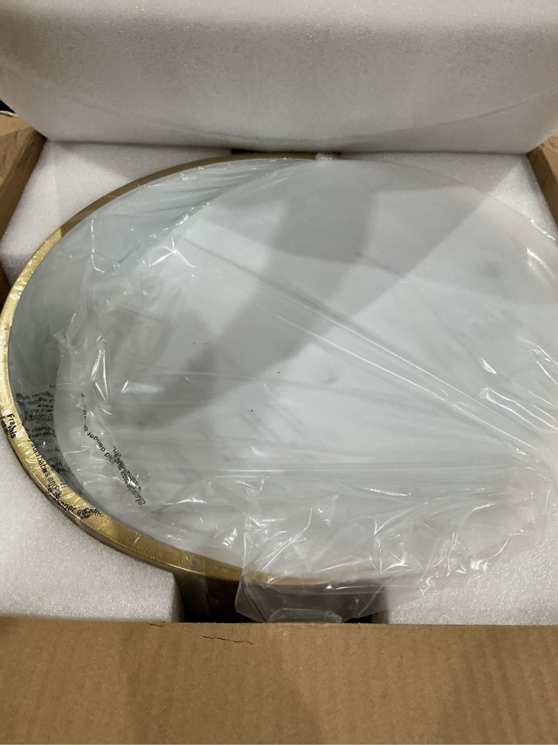 Condition photo showing As Is for gold flush mount ceiling light, 15.8 inch 3-light close to ceiling light fixture with reinforced shade, modern elegant dimmable indoor lighting for bedroom, kitchen, dining room, living room, hallway gold 15.8"