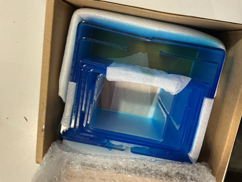 Condition photo showing Good Condition for queekay iridescent acrylic display risers rainbow acrylic display stands 3 tiered rectangle tabletop rainbow shelf showcase fixtures for dessert cupcake candy treat action figure(12 pieces)