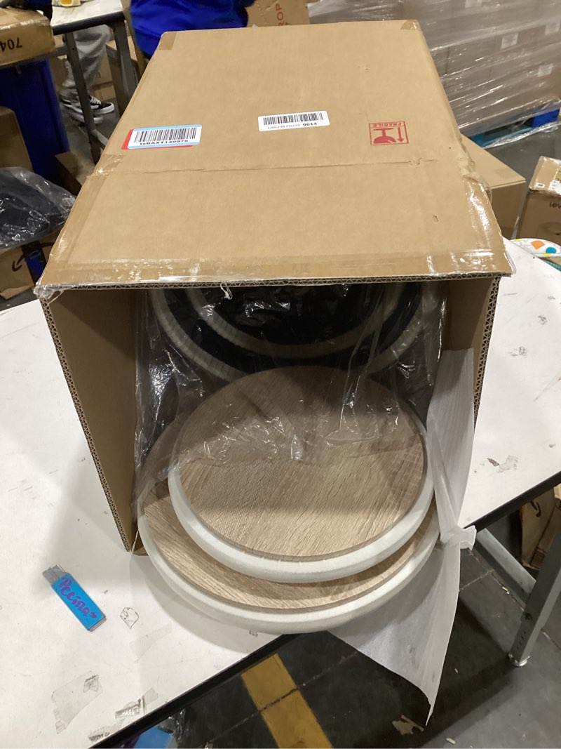 Condition photo showing Good Condition for Caroeas Round Ottoman with Storage Set of 2, Upholstered Velvet Storage Ottoman, Vanity Stool for Makeup, Foot Rest for Living Room, Bedroom, Beige Round Ottoman Beige