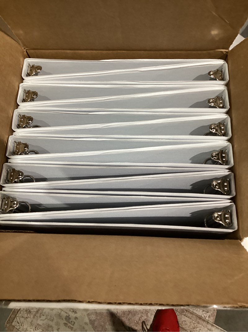 Condition photo showing Good Condition for Cardinal Economy 3 Ring Binders, Binders for School and Office, Durable 1/2 inch Round Rings, Holds 125 Sheets, ClearVue Presentation View, Non-Stick, White, Carton of 12 (90601) White 0.5 Inch Binders