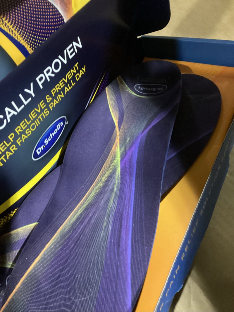 Condition photo showing Good Condition for Dr. Scholl’s Plantar Fasciitis Pain Relief Orthotic Insoles, Immediately Relieves Pain: Heel, Spurs, Arch Support, Distributes Foot Pressure, 1 Pair Tailored Fit Men's 7.5-8 / Women's 8.5-9