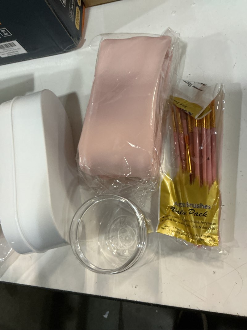 Condition photo showing As Is for painting station, paint brush cleaner (pre-assembled) and silicone painting mat 20"x16" silicone art mat with 10 paint brushes for artist kids adults birthday gifts (pink)