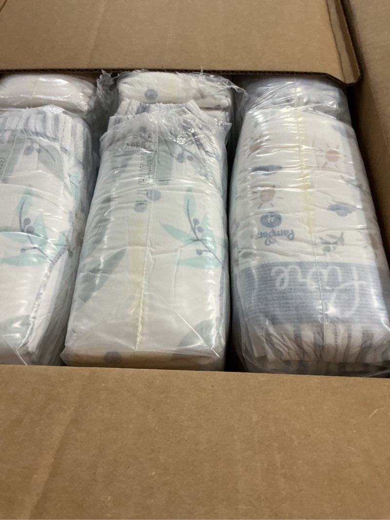 Condition photo showing As Is for pampers pure baby diapers, size 4 (22-37 lbs), 150, up to 100% leakproof, premium hypoallergenic soft diapers size 4 150