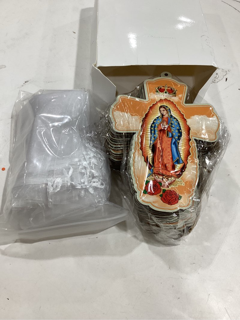 Condition photo showing New/Like New for landical 24 pcs our lady of guadalupe wood wall cross baptism confirmation first communion gift with organza bags catholic favors for guests gift virgen de guadalupe recuerdos de bautizo 24 our lady of guadalupe