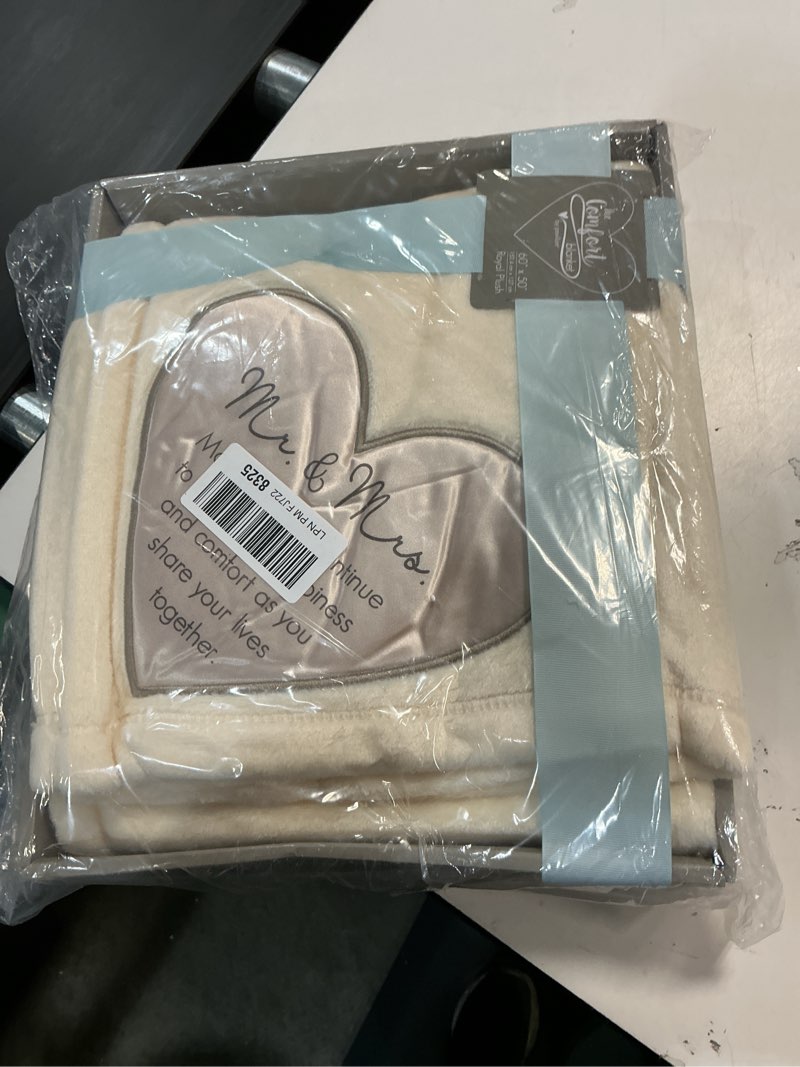 Condition photo showing New/Like New for Pavilion Gift Company - The Comfort Blanket 19527 Soft Blanket Mr & Mrs Thick Warm Royal Plush Throw Blanket Mr. & Mrs.