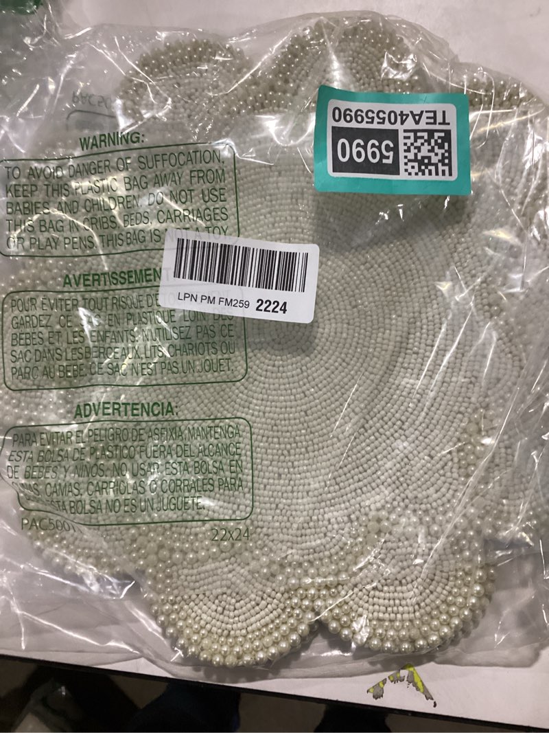 Condition photo showing Good Condition for Beaded Placemats for Dining Table - Pack of 2 Measure 13 Inches Beaded Ivory Placemats Round for Gathering, Occasional Decoration and Family Parties Celebrations - Light Cream Light Cream 13" (PACK OF 2)