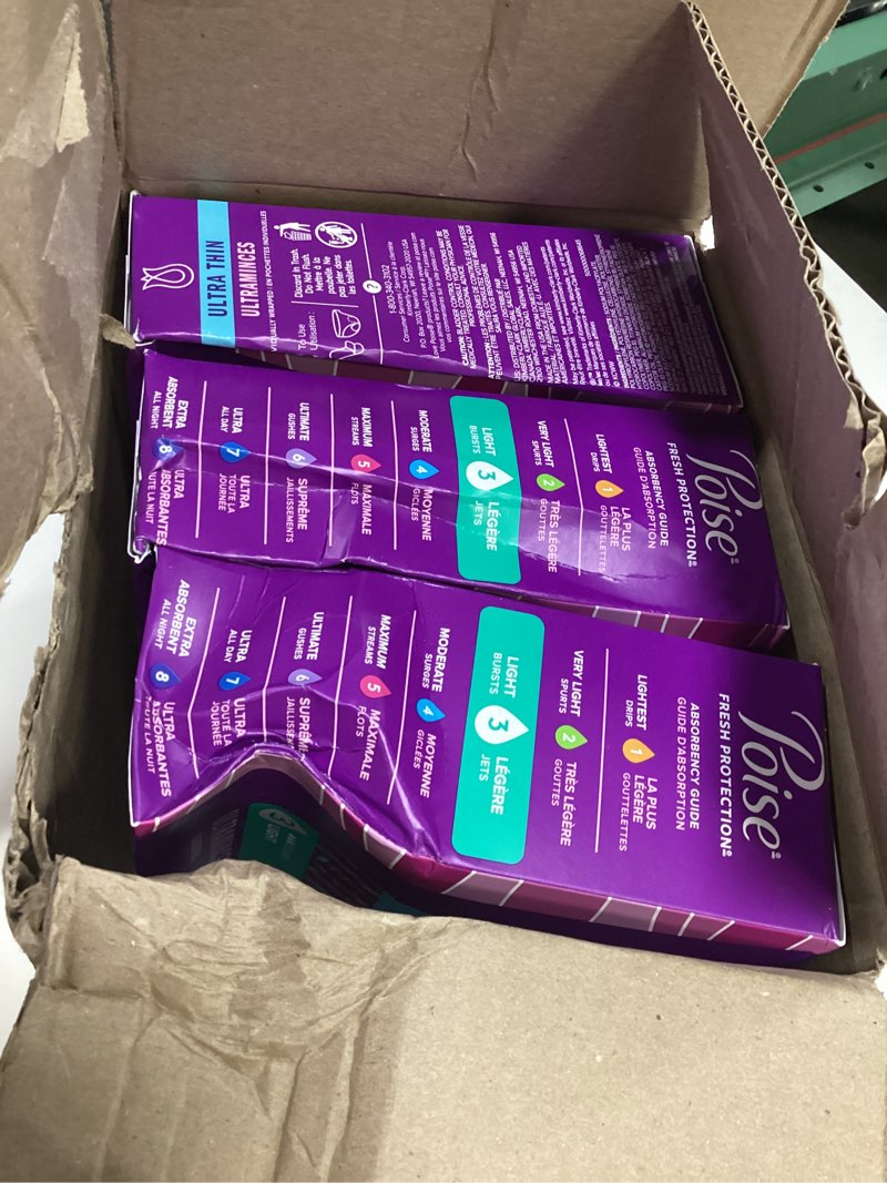 Condition photo showing Good Condition for poise ultra thin incontinence & postpartum pads for bladder leaks, 3 drop light absorbency, regular length, 144 count (packaging may vary) regular 144