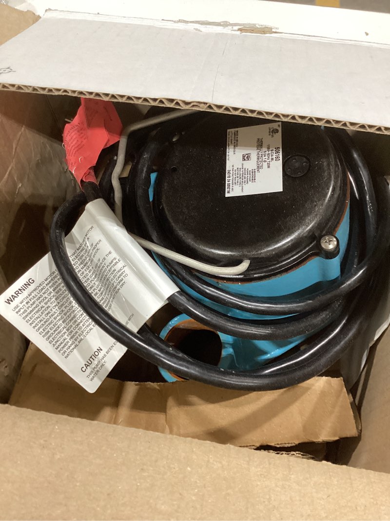 Condition photo showing As Is for Little Giant 6-CIA-ML 115 Volt, 1/3 HP, 2760 GPH Cast Iron Replacement Compact Submersible Pump for Under Sink and Laundry Tray Systems with Integral Low Level Diaphragm Switch, Blue, 506160 Cast Iron, 115V, 10' Cord, Mid-Level Diaphragm Switch for Under Sink Pump