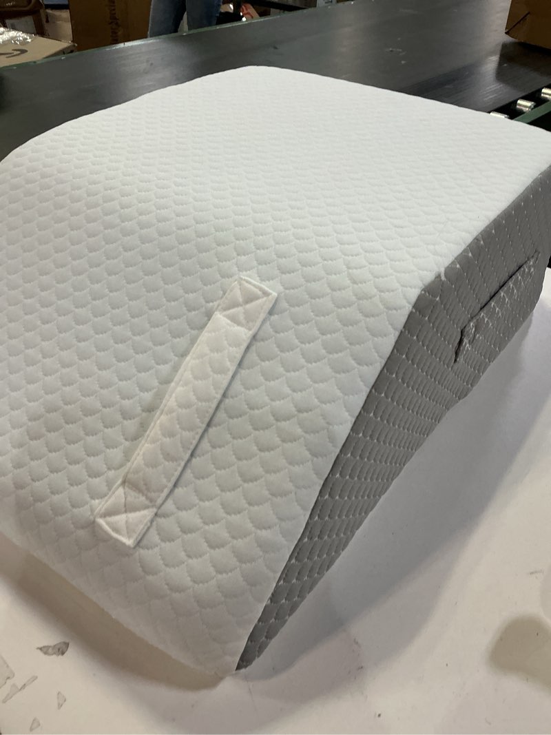 Condition photo showing As Is for Leg Pillow Elevation Blood Circulation, Leg Wedge for Elevation for Swelling, Leg Elevating Pillow for After Surgery, Memory Foam Foot Knee Pillow for Back Sleeping 23.6×16.8×8 Inch White/Grey 23.6*16.8*8 Inch White/Grey