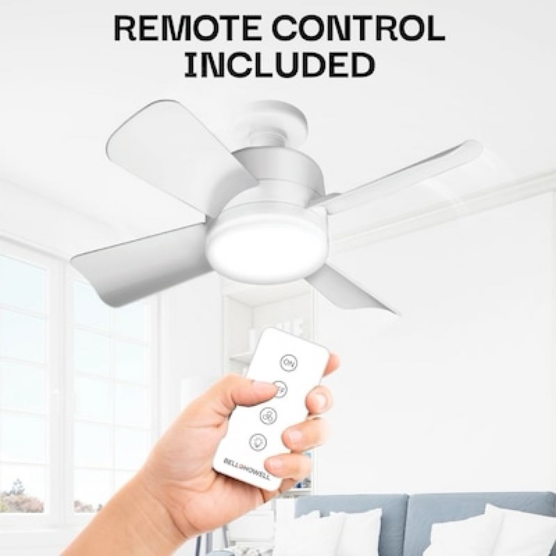 bell + howell socket fan 15.7-in white flush mount ceiling fan with light and remote control