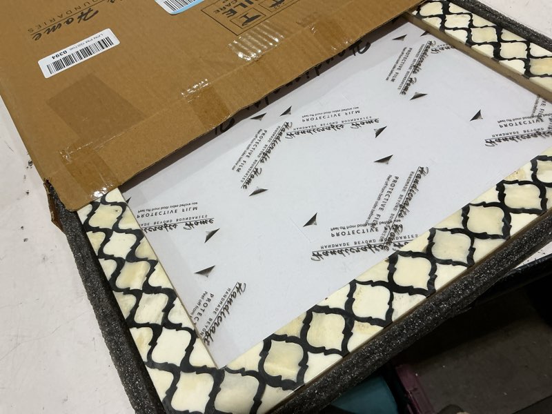 Condition photo showing Good Condition for handicrafts home 12x16 picture frame wall hanging, moroccan bone & resin inlay frame, black & white frame for photos, posters & art prints, vertical & horizontal display for living room wall decor moroccan-black