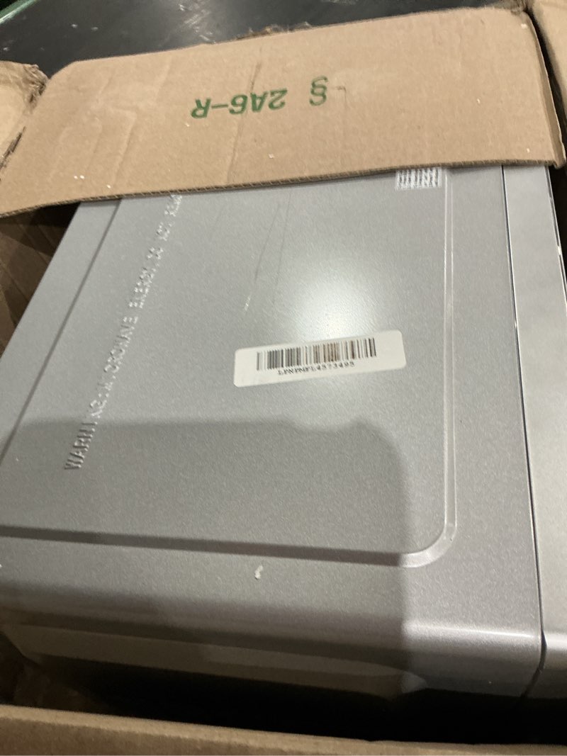 Condition photo showing As Is for total chef 0.9 cu ft microwave oven – compact countertop kitchen appliance, small stainless steel microwave with digital touch, pre-set functions, 10.6” turntable, 900 watt