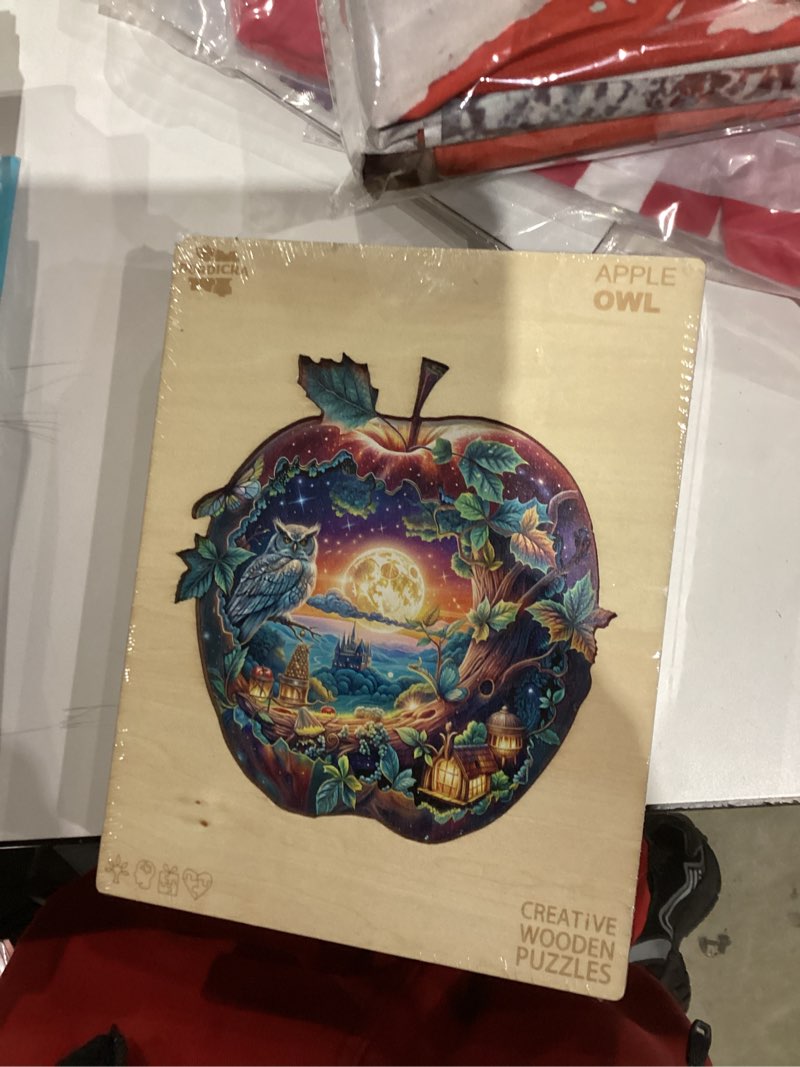 Condition photo showing New/Like New for Wooden Puzzles for Adults, Apple Owl Jigsaw Puzzles with Unique Shape, Wood Challenging Jigsaw Puzzles Ideal for Adults, Christmas Birthday Gifts for Women Men Puzzle Game Lovers, 11.4"x11" - 160pcs Apple Owl Medium