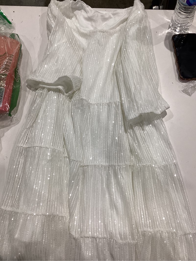 Condition photo showing Good Condition for mintlimit women sequin dress sexy sparkly glitter minidress pleated night out party disco casual tunic cute short dresses x-large white 1