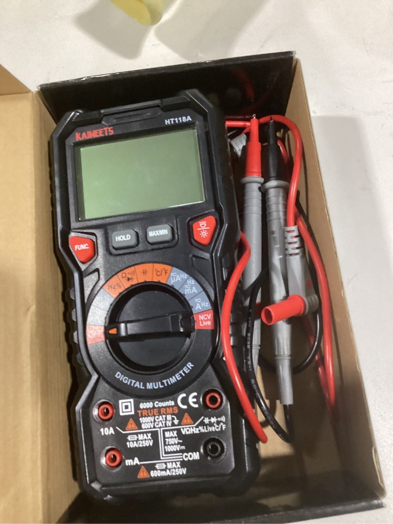 Condition photo showing As Is for VEVOR Digital Multimeter, 4000-Count TRMS Voltmeter Ohmmeter, 1000V AC/DC Voltage Tester with Switchable Auto/Manual Range for Voltage, Resistance, and Continuity Measurment