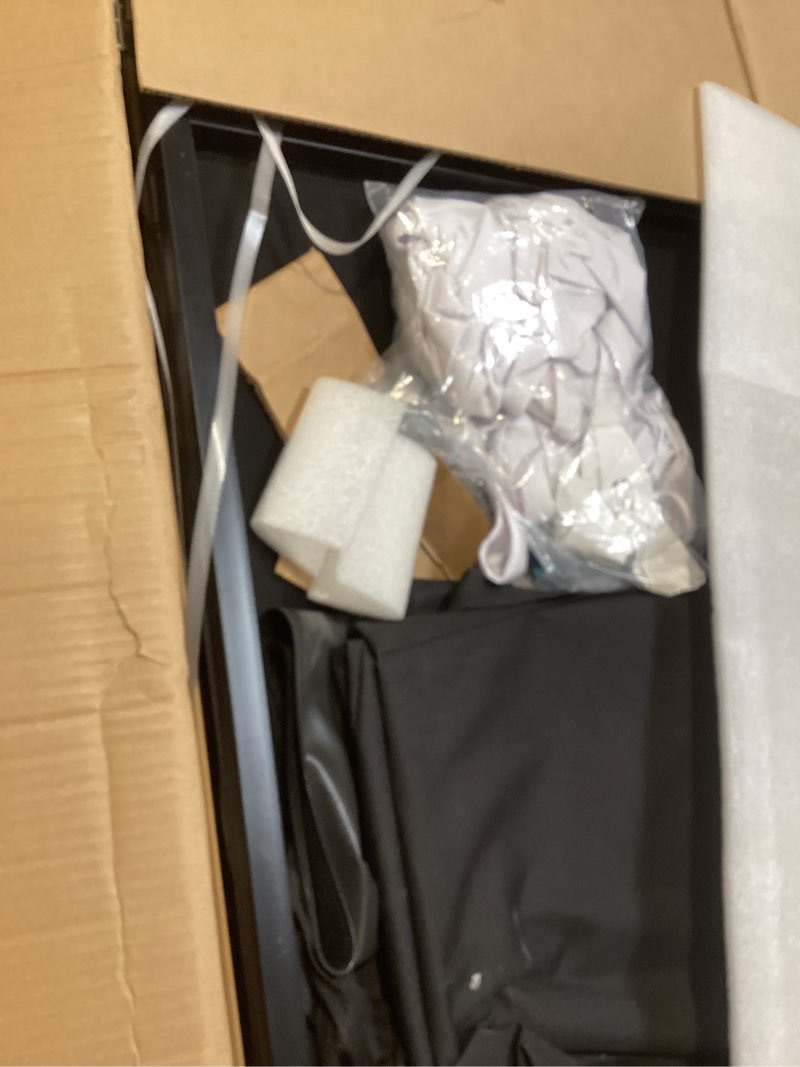 Condition photo showing Good Condition for portable dj booth table station 44"x42.2"x20.6", foldable metal frame dj facade with black & white scrims, detachable 40"x20" dj table, adjustable height, carry bag for show, party, wedding, events