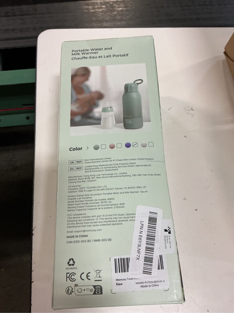 Condition photo showing New/Like New for momcozy portable bottle warmer for travel – dual heating modes for breast milk & water, portable milk warmer with fast heating & long battery life, 17 ounces large capacity, purple light purple