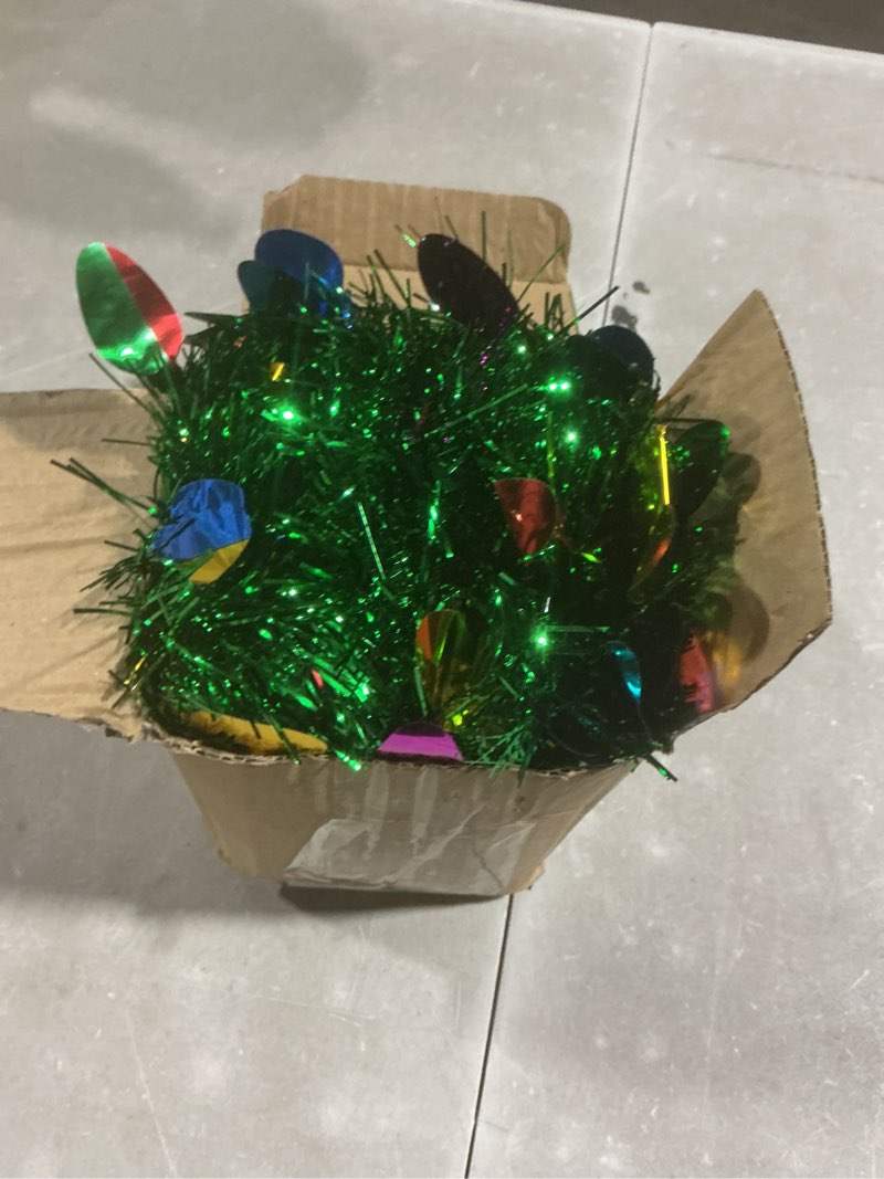 Condition photo showing As Is for colorful bulb christmas tinsel garland 49.2feet christmas garland xmas tree decoration xmas garland for twist hanging ceiling indoor outdoor christmas tree decorations colorful bulb garland