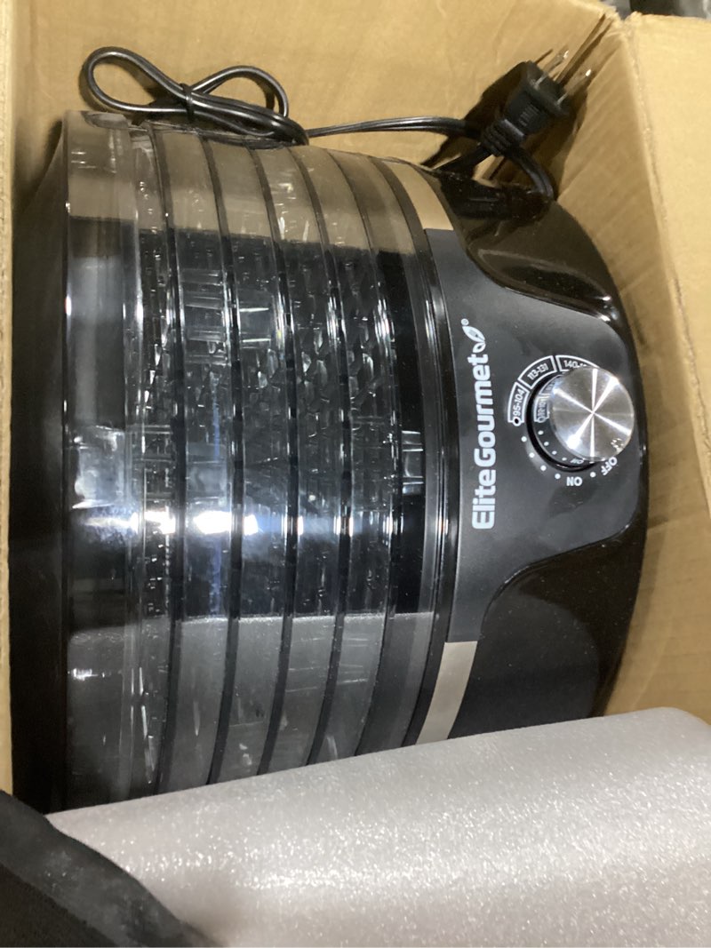 Condition photo showing Good Condition for Elite Gourmet EFD319 Food Dehydrator, 5 BPA-Free 11.4" Trays Adjustable Temperature Controls, Jerky, Herbs, Fruit, Veggies, Dried Snacks, Black
